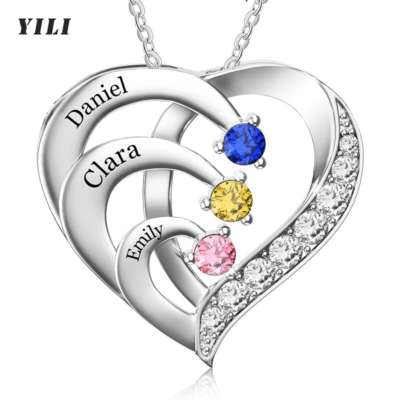 Collier Prénom Personnalisé Pierre de Naissance | Cœur Promesse Gravée | Pendentif | Cadeau Noël Bijou