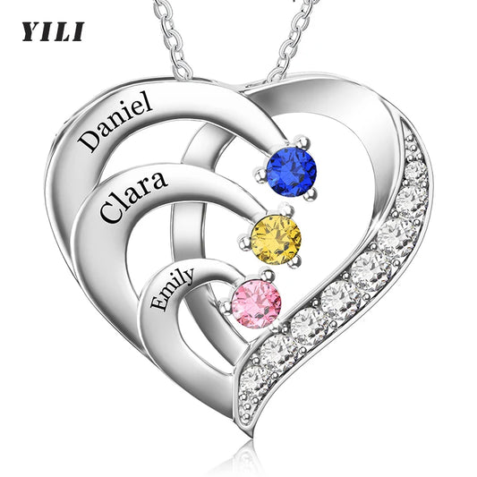Collier Prénom Personnalisé Pierre de Naissance | Cœur Promesse Gravée | Pendentif | Cadeau Noël Bijou