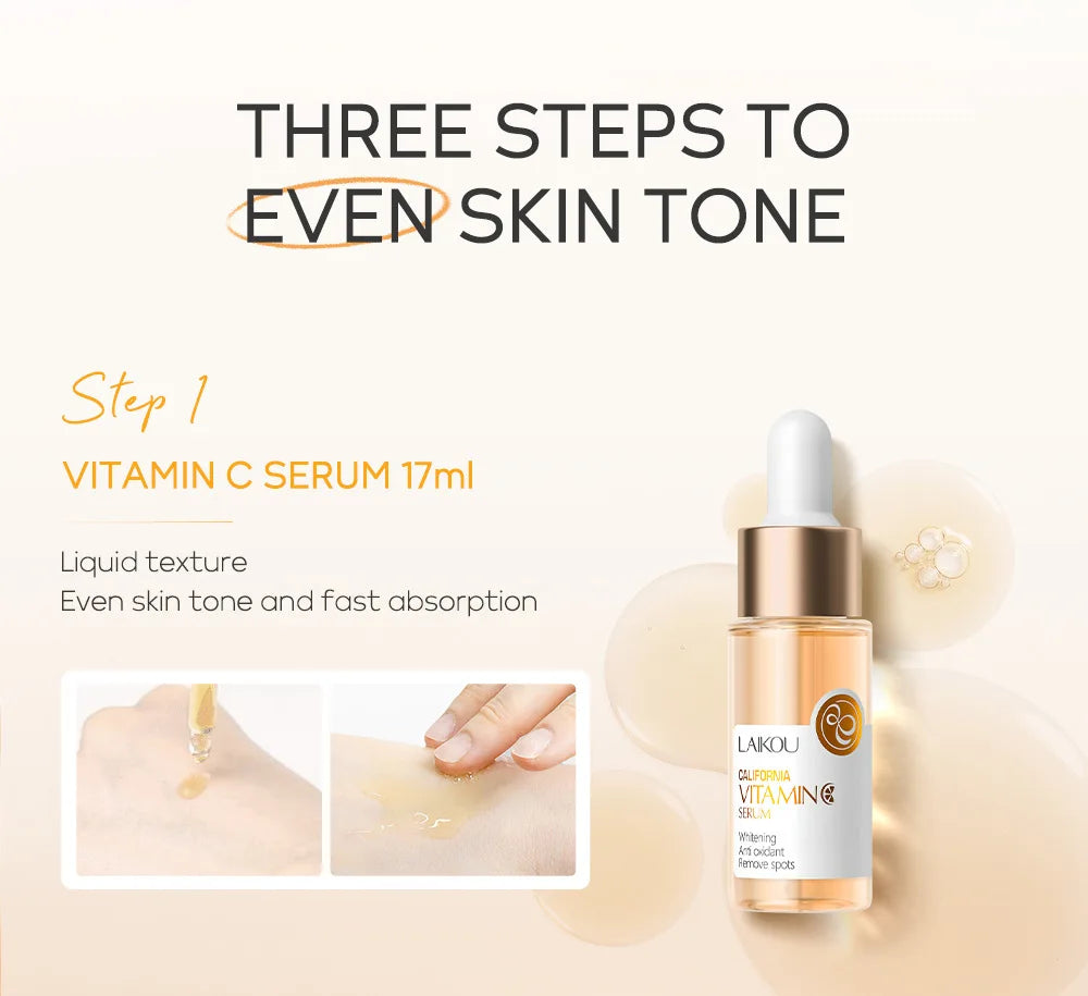 LAIKOU Vitamin C Skin Care Sets 3pcs Face Cream Serum Eye Cream Moisturizing Anti Wrinkles Facial Care Kit