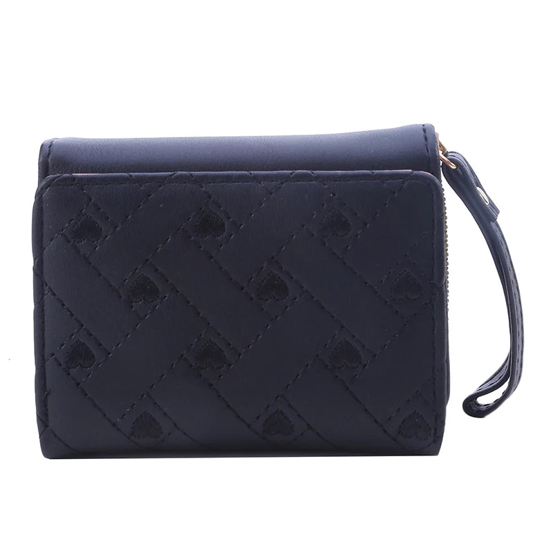 Women's Tri-Fold Wallet PU Card Holder Multi-Object Pocket Short Fashion Embroidered Love Pattern Korean Minimalist New 2023