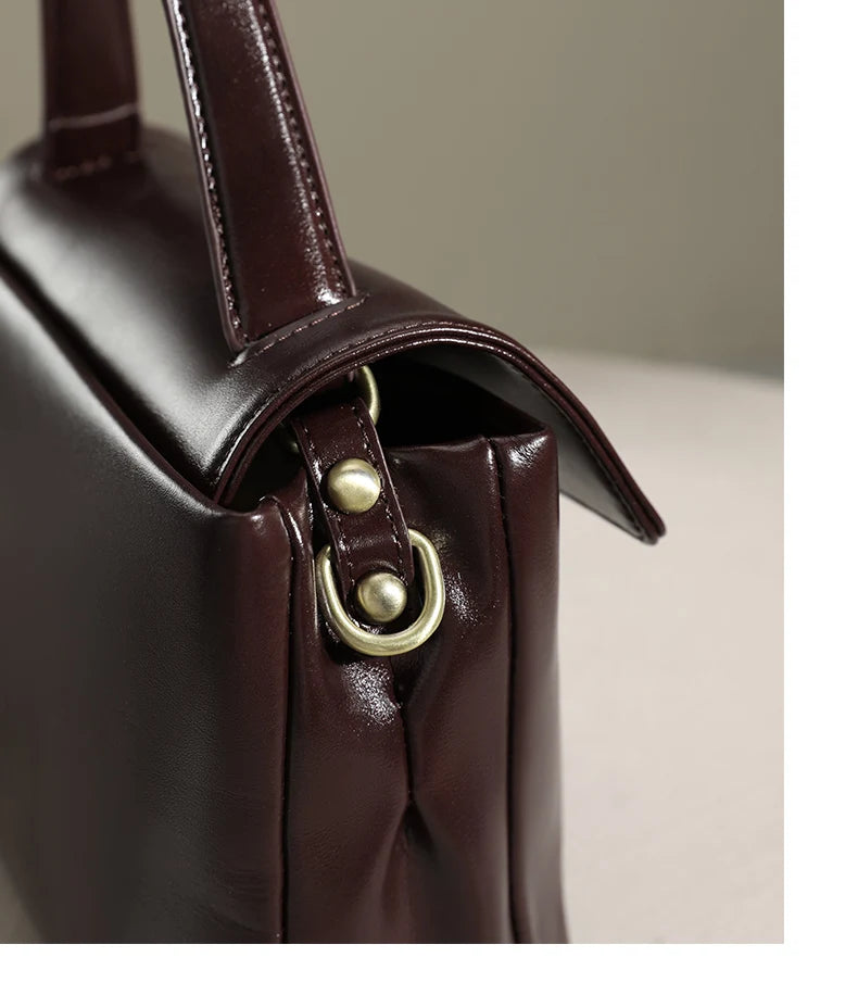 Sac à Main Cuir Véritable Femme | Top Handle Vintage | Cire Huile | Bandoulière Croisée | Designer Luxe