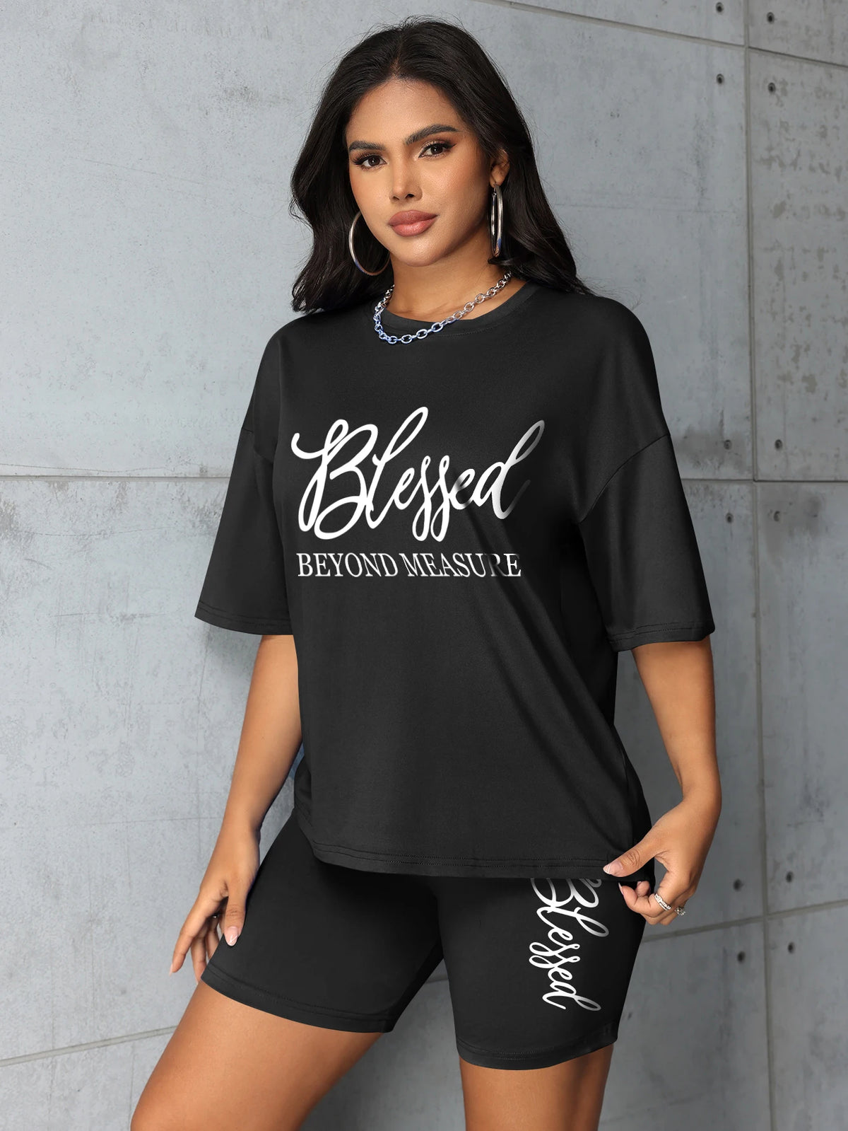 Plus Size Sets for Women Summer 2-Piece Blessed Printed Offers and Liquidation Everything Cheap Elegant Women's Sets Short Sets