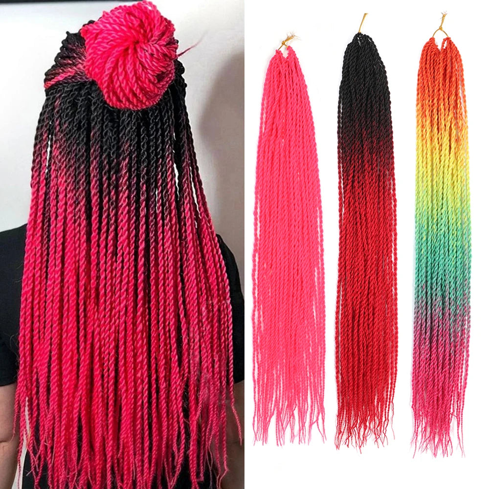 Tresses Senegalese Twist Crochet Synthétiques 24 Pouces | Brun | 30 Racines | Extensions Femme