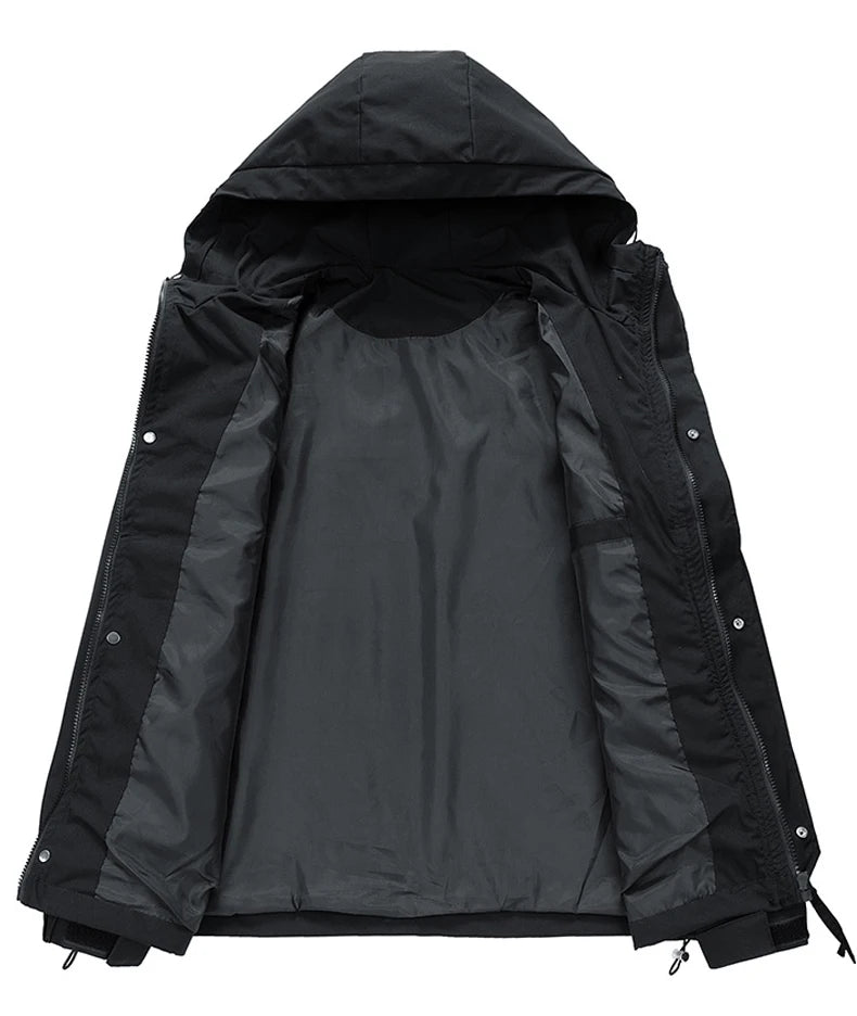 Coupe-vent homme Veste à capuche Manteau zippé Cargo Imperméable Blouson bomber noir Camping Veste de randonnée à capuche Softshell fine et ample