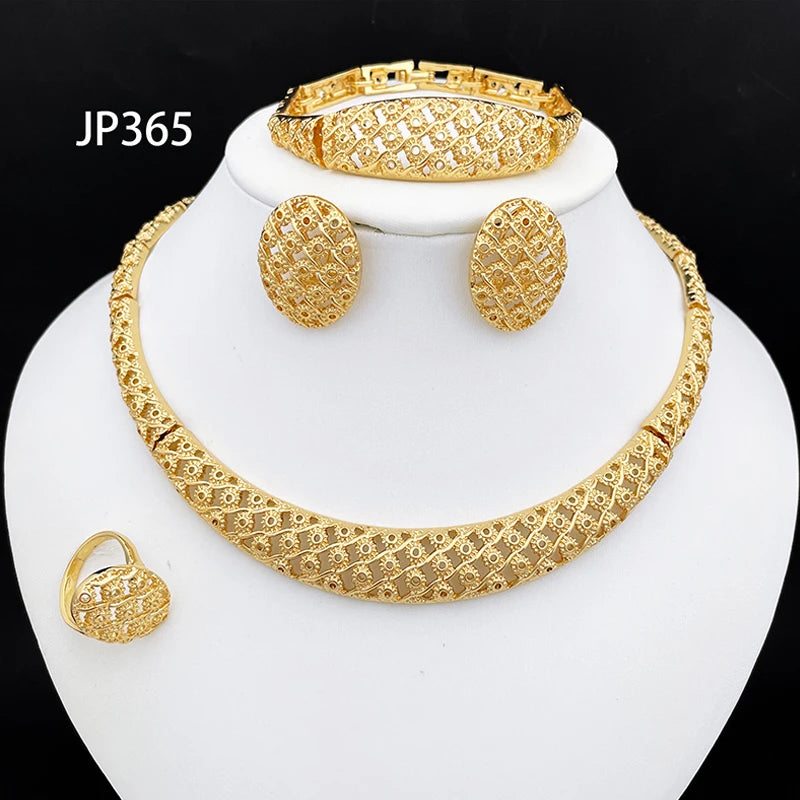 Dubai Jewelry Set Minimalistiese Quality Women Necklace Earrings Bracelet And Ring Luxury Design Weding Party Gift