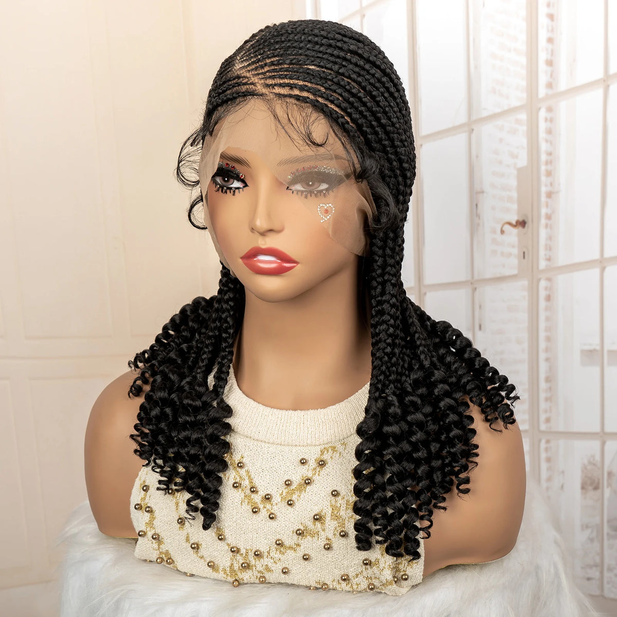 Perruque Tresses Cornrow Synthétique | Full Lace | Knotless Boucles Extrémités | Afro | Lace Frontal | Femmes Noires