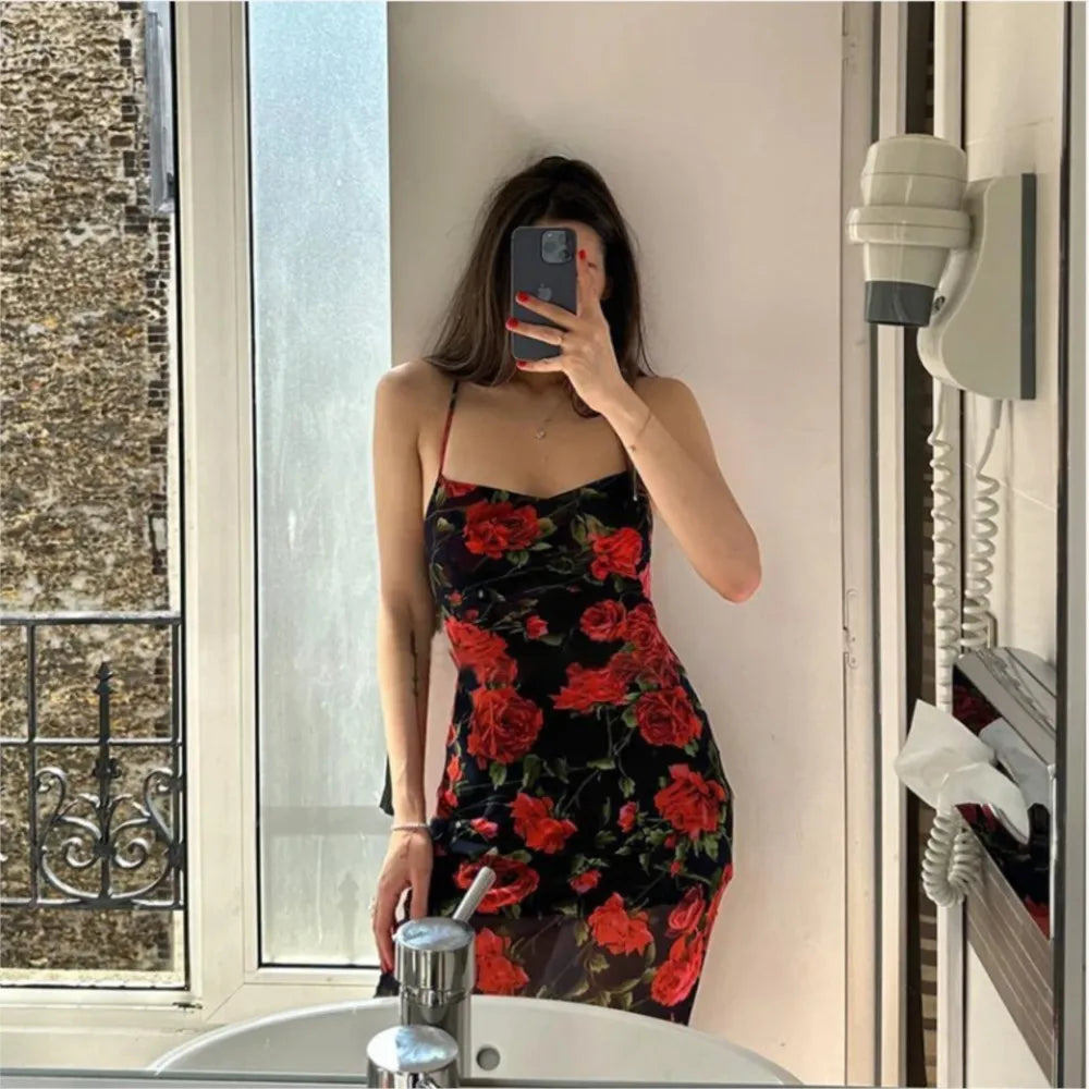 Party Dresses For Women Sexy Bodycon Floral Print Sleeveless Evening Dress Package Hip Contrast Vestidos Temperament Trendy Slim