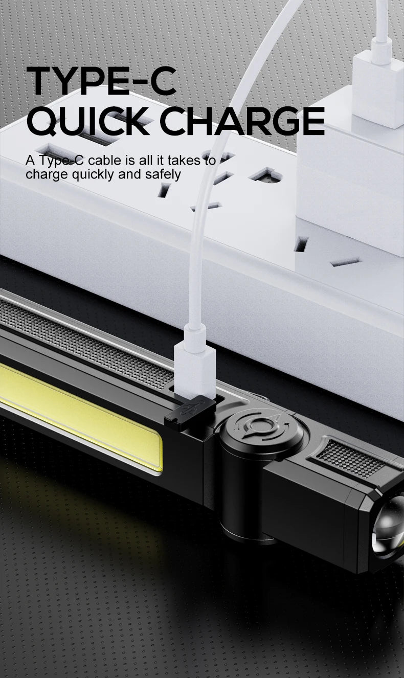 Portable Rechargeable Work Lights LED Folding Torch with Magnetic Base COB Light 90°Rotate Camping Emergency Lamp