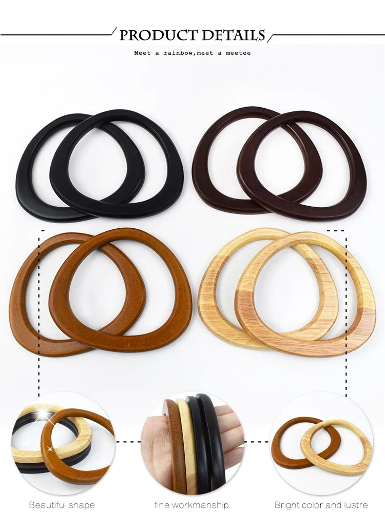 2/4Pcs Deepeel 14.5*12.5cm D Shape Women's Handbag Wooden Handle Handcrafted Woven-Bag Purse Wrist Handles DIY Bags Accessories
