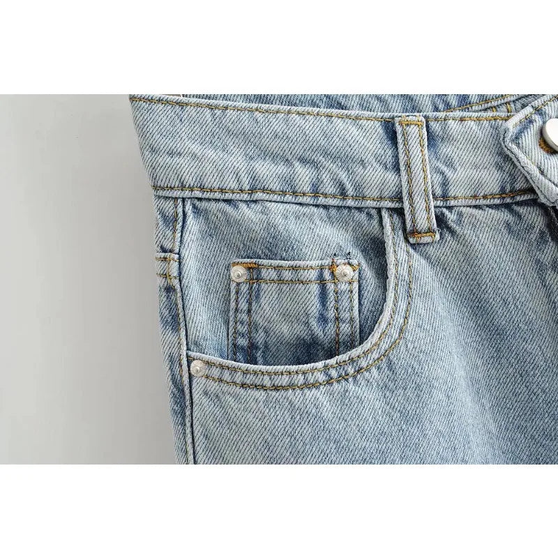 Jean Femme Taille Haute 2025 | Printemps-Automne | Décontracté Droit | Ourlet Brut Longueur Sol | Vintage