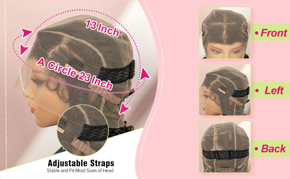 Perruque Full Lace Tresses Box Braids Boho Knotless | 16 Pouces | Bob Court | Synthétique Crochet | Femme