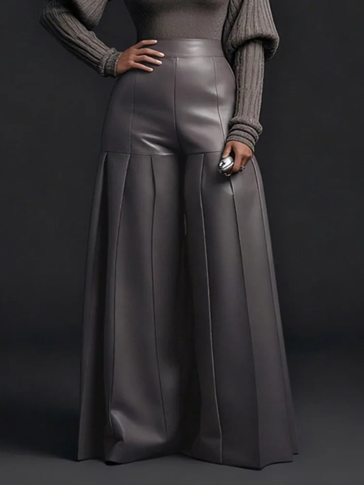 Pantalon Large Plissé Cuir PU Femme | Taille Haute Oversize | Club & Soirée | 2026