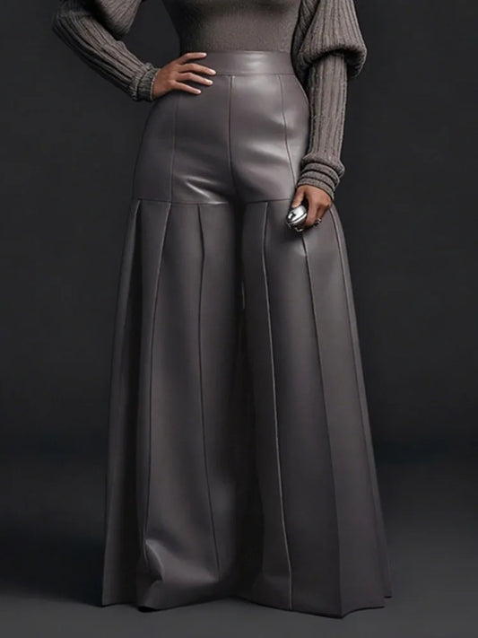 Pantalon Large Plissé Cuir PU Femme | Taille Haute Oversize | Club & Soirée | 2026
