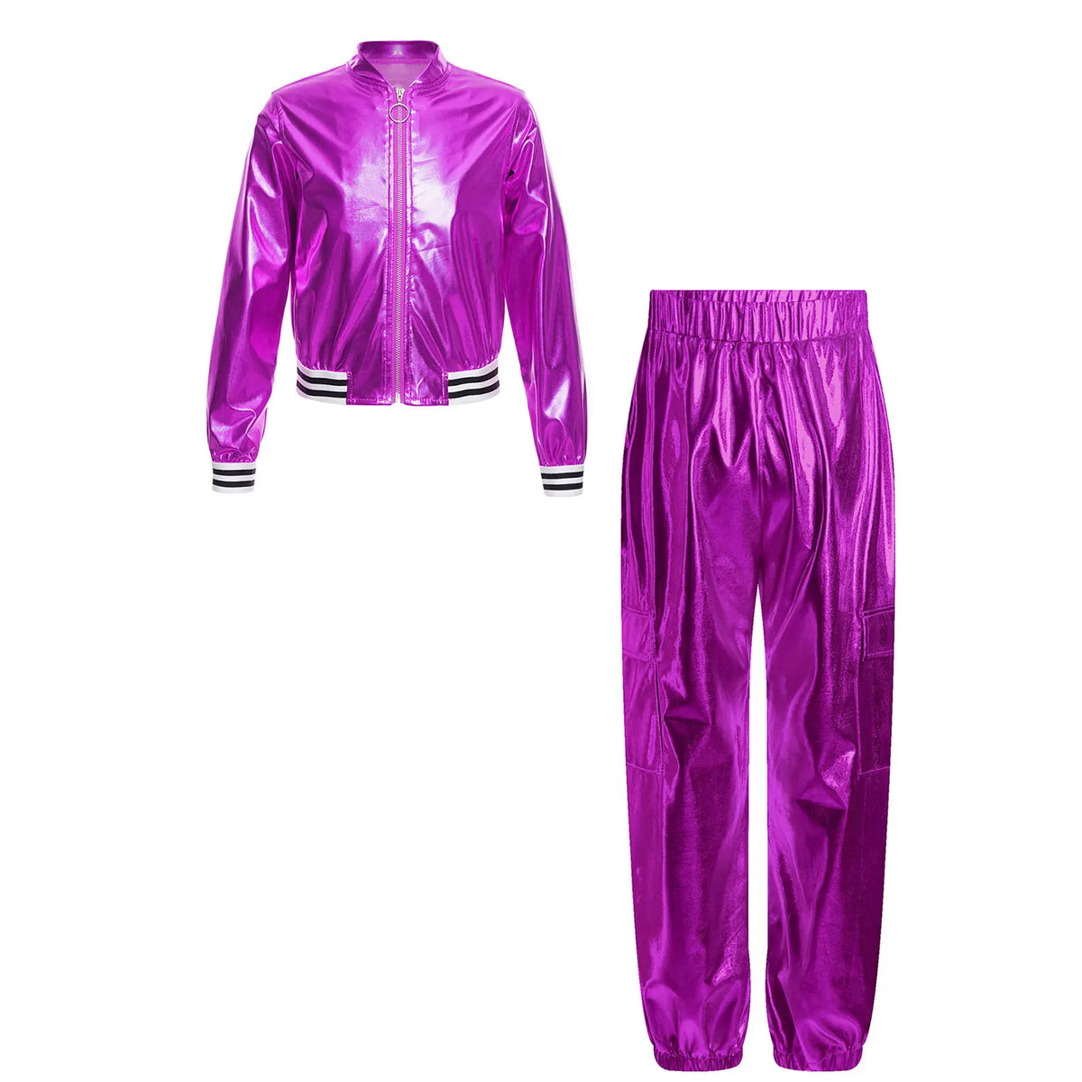 Ensemble Danse Fille Hip Hop | Veste Bomber Métallique & Pantalon | Costume Scène Carnaval Jazz