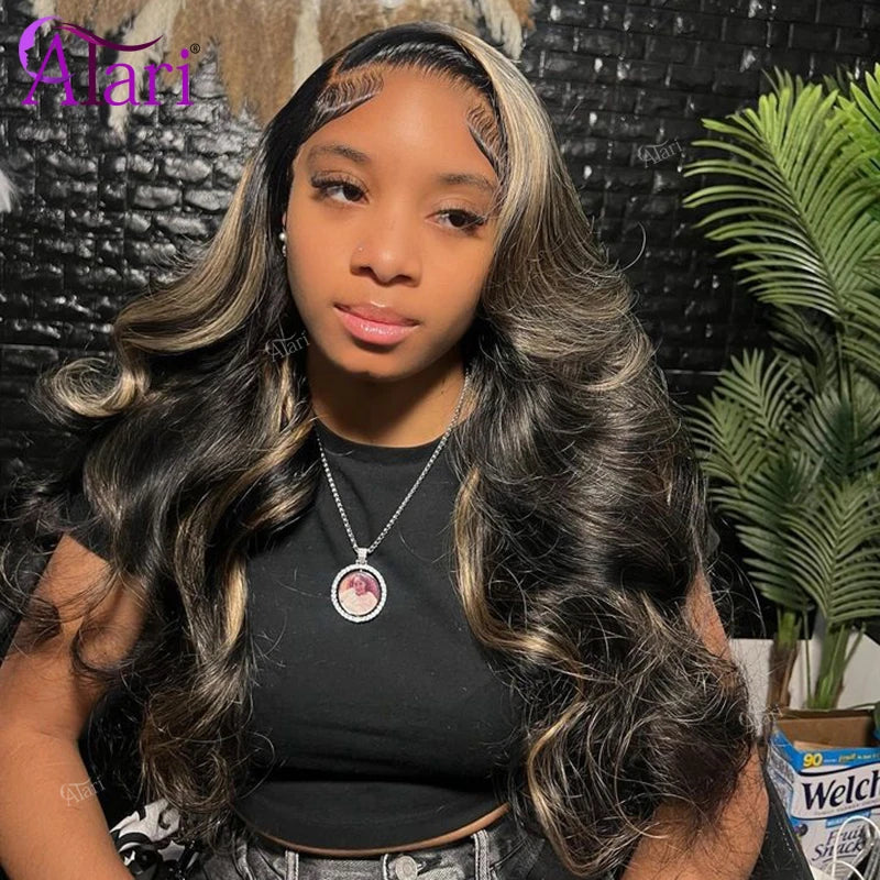 Perruque Body Wave Highlight Blonde 27 | Noir | 13x4 & 13x6 Lace Transparent | Pré-Pluçuée | Cheveux Humains | Femme