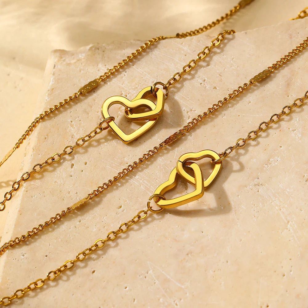 Stainless Steel Jewelry Sets High-end Atmosphere Love Bracelet Love Necklace Double Chain Design Jewelry Sets For Women Jewelry