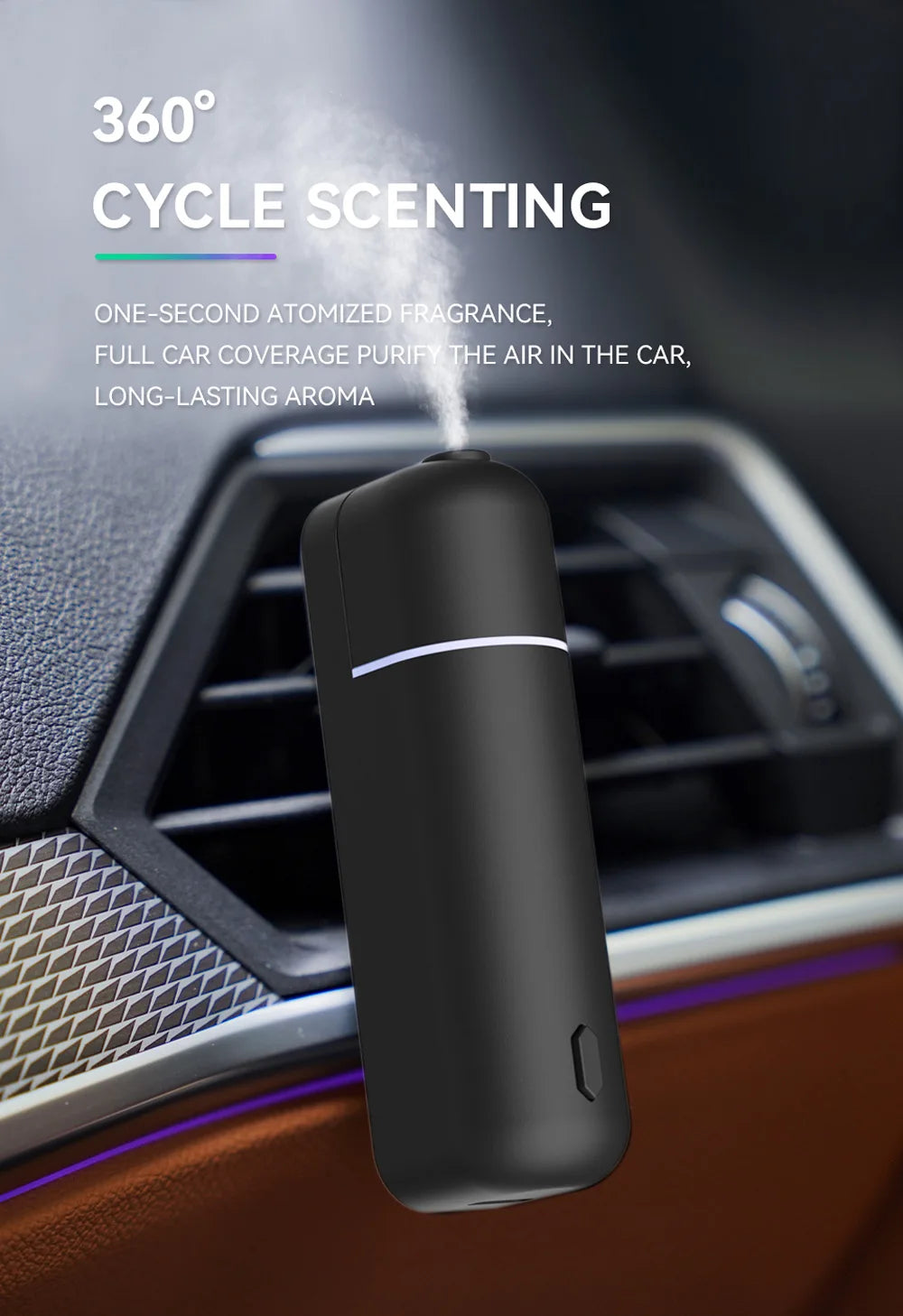 Car Air Freshener Perfume Vent Clip Electric Aroma Diffuser Cordless with 6 Scents Small Portable Gifts Essential Oil Diffuser