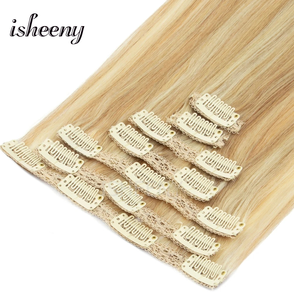 Extensions à Clips Cheveux Humains | Blonde Naturelle Brésilienne Remy | 12-20 Pouces | 7 Pièces/Set