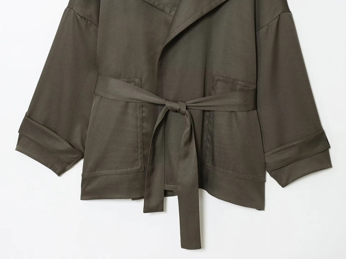 Women Mid Waist Pants Set Two Piece Casual Flowing Belted Jacket Front Pleat Trousers 2 Piece Set Women Outfit