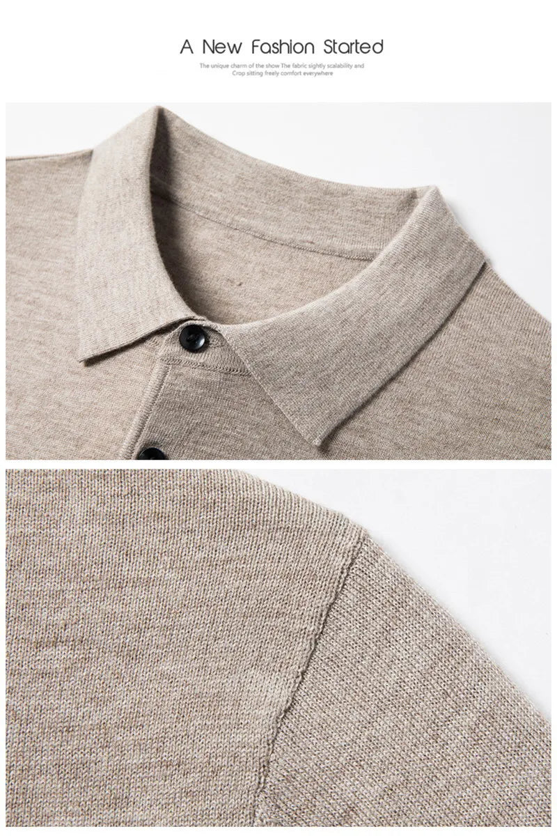 Luxury Men's Cashmere Sweater 100% Merino Wool Buttoned Pullover Autumn Winter Polo Collar Knitwear Male Casual Warm Jumper Tops