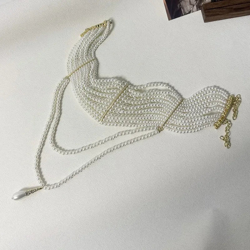 Modern Jewelry European and American Design Multi-Layer Simulated Pearl Tassel Pendant Necklace For Women 2025 New Hot Sale