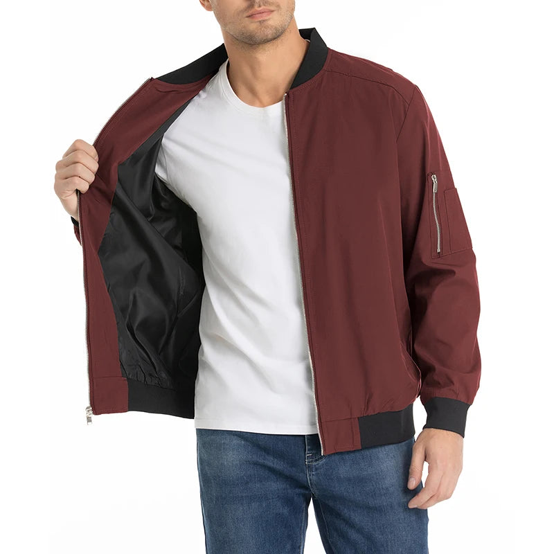Men's Autumn Bomber Jacket Casual Spring Full Zipper Varsity Baseball Coat Fashion Lightweight Sport Track Jacket US/EU Size
