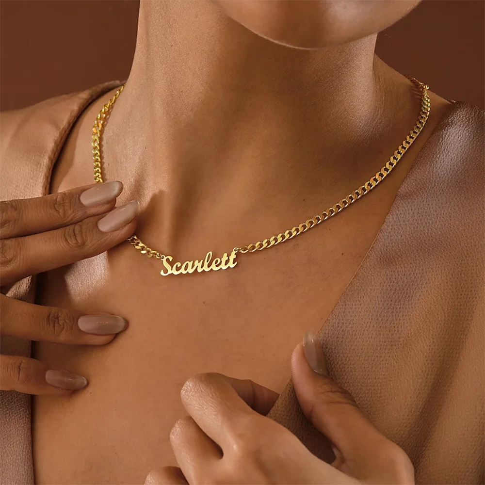 Customized Name Necklace for Girl, 18K Gold Curb Chain Name Necklace, Personalized Name Necklace, Gold Curb Chain,