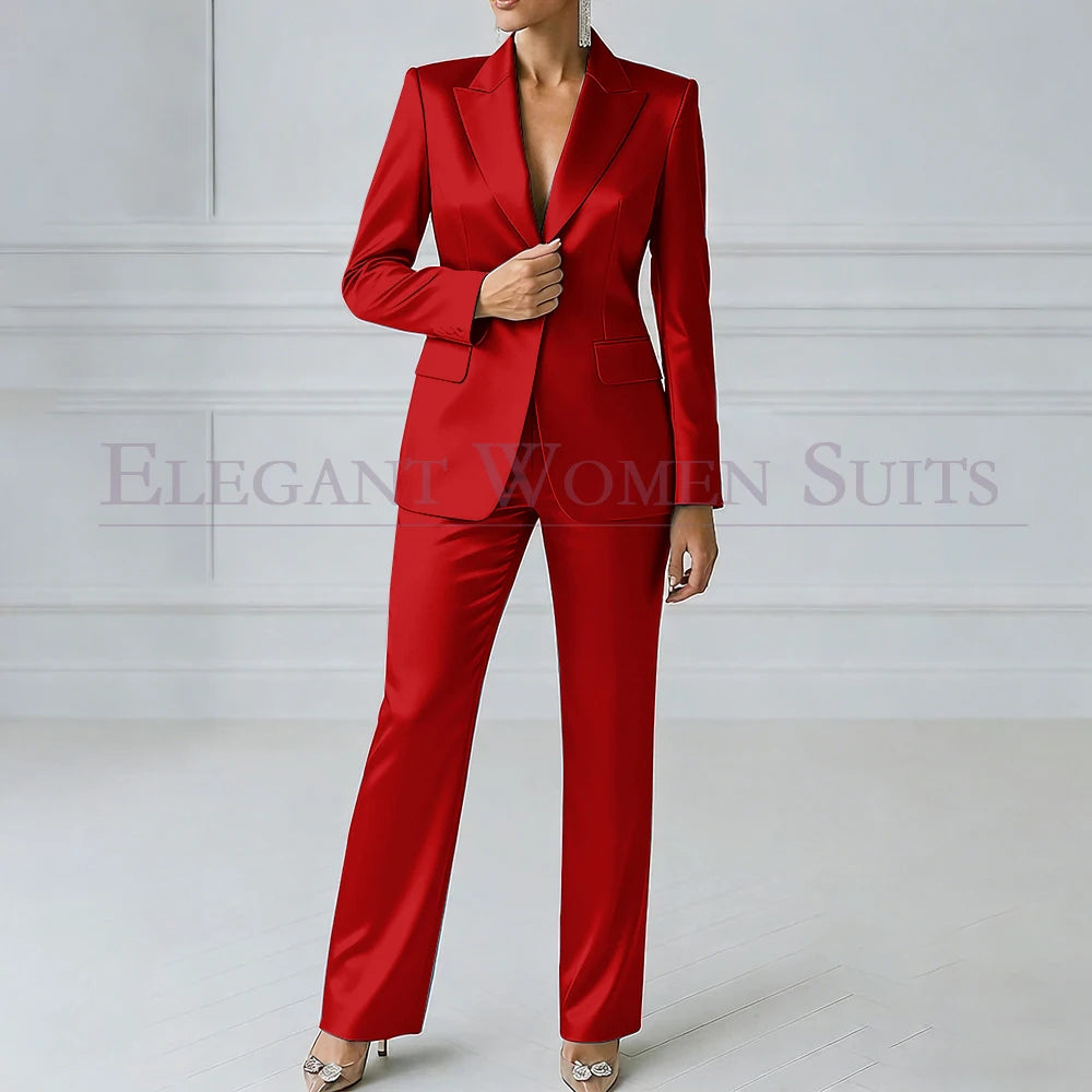 Elegant Blue Evening Women's Suits 2 Piece Jacket Pants Sets High Quality Royal Blue One-Button Slim Fit Office Blazer Clothing