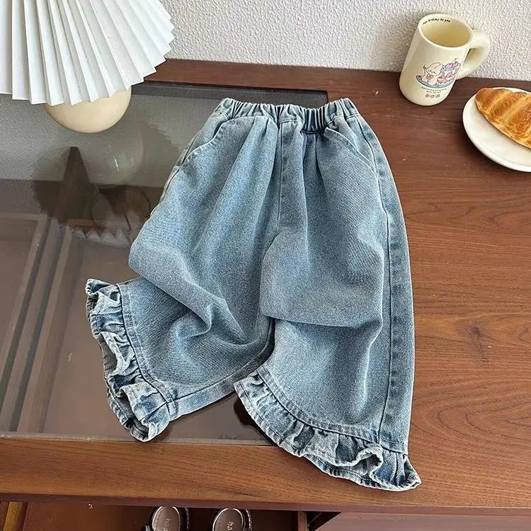 Jean Fille Printemps-Automne | Casual Large Jambe Large | Enfant Baby | Vêtements Polyvalents
