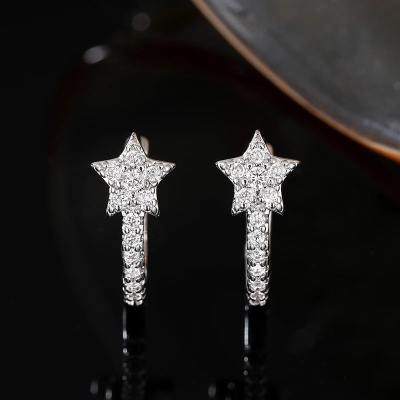 Huitan Fashion Star Hoop Earrings with Dazzling CZ Simple Stylish Ear Accessories for Women Silver Color Exquisite Jewelry
