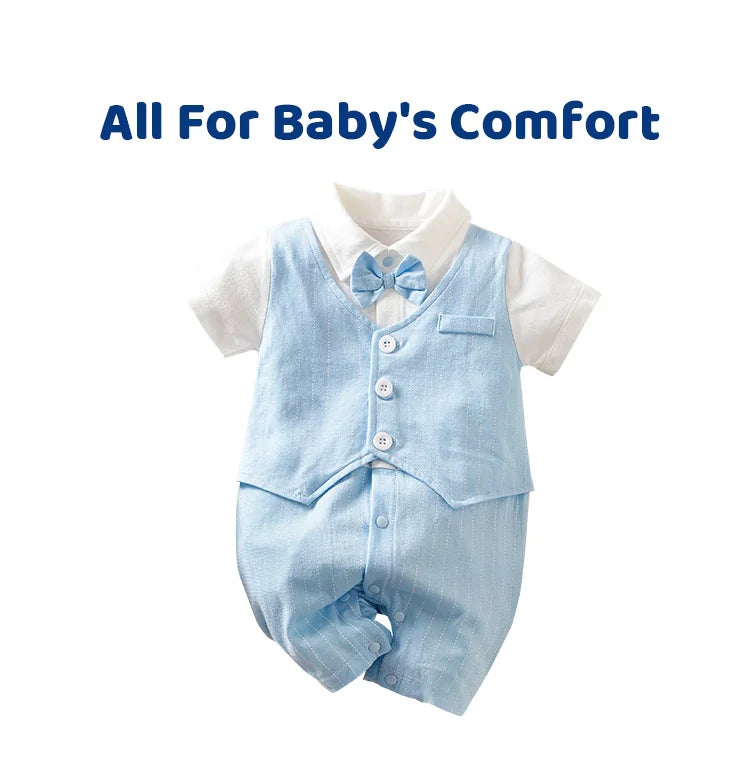 0-18 Baby Bodysuit Gentleman Style Handsome Formal Cotton Comfortable Soft Boys And Girls Summer Short-Sleeved Newborn Clothes
