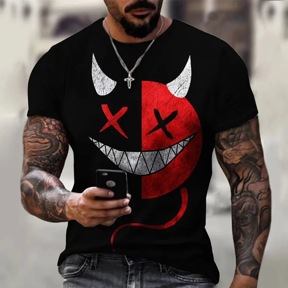 2026 New Oversized T-Shirt for Men, Casual Short Sleeve Hip Hop Smiling Face Print, Plus Size Tee Shirt Pullover, Men's T-Shirt Top