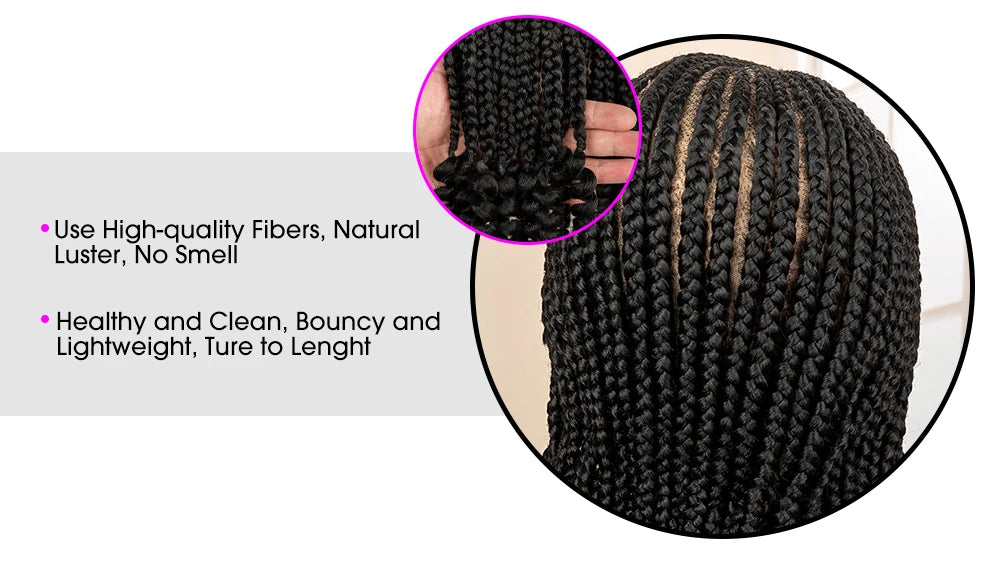 Full Lace Braided Wig with Curly Ends Synthetic Cornrow Braids Wig for Black Women Lace Frontal Afro Knotless Braiding Wigs