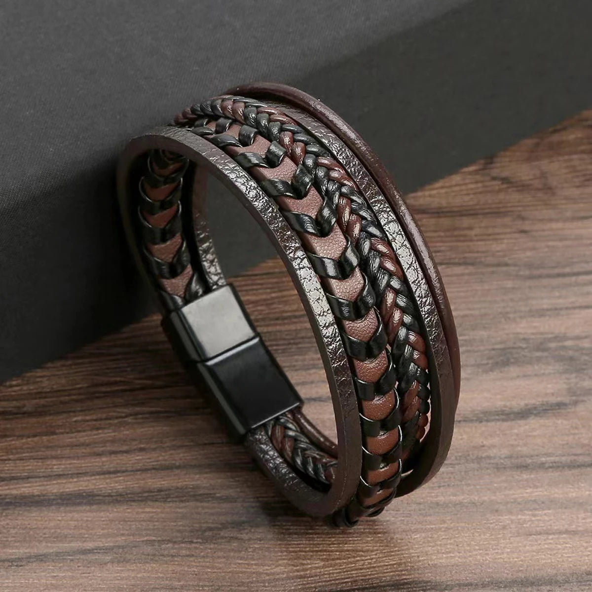 Bracelet Cuir Tressé Multicouche Homme | Boucle Magnétique Alliage | Vintage Rétro | Accessoire Mode