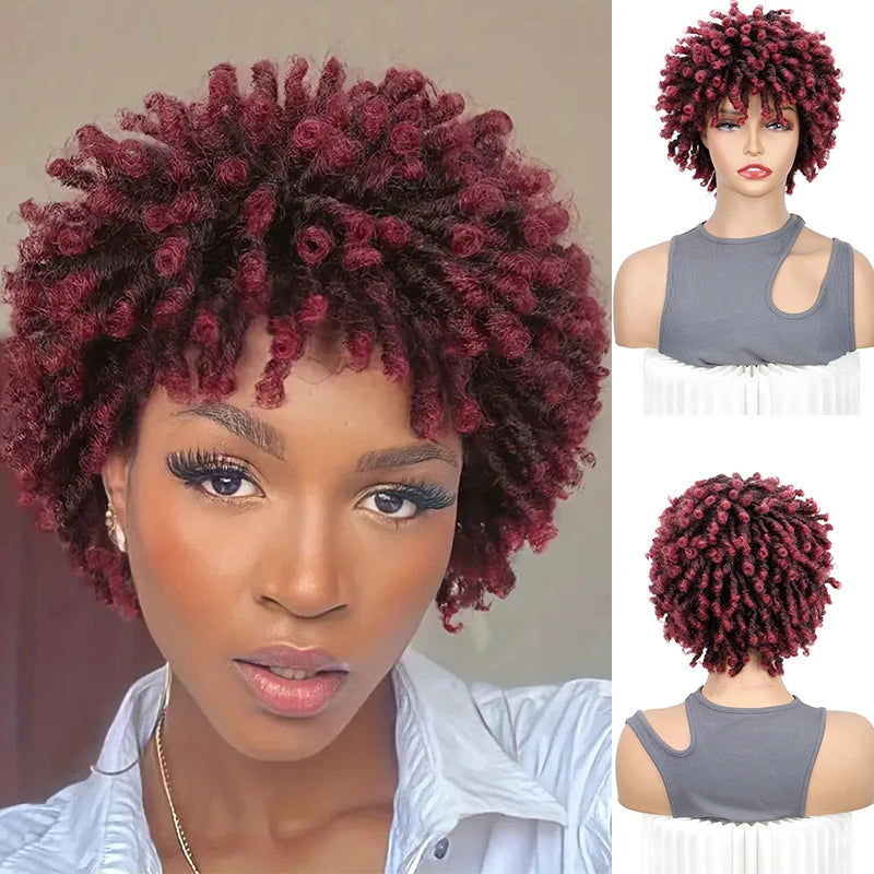 Perruque synthétique courte à fausses locks bouclées