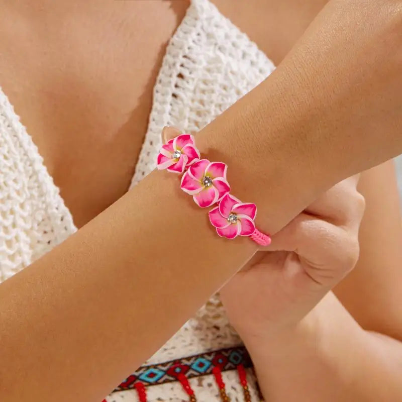 Trendy Handmade Boho Flower Bracelet for Women Bead Rope Adjustable Bangle Beach Holidays