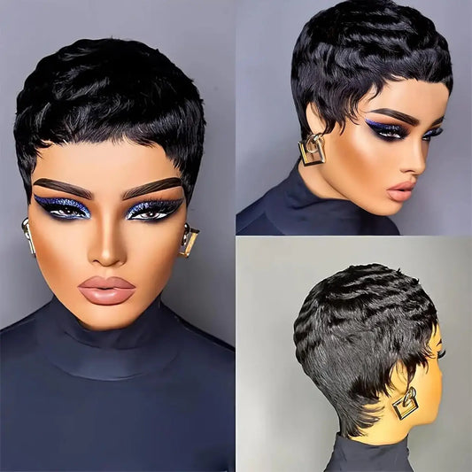 Wigs for Black Women Pixie Cut Human Hair Wigs for Women Daily Use Chic Elegant Synthetic Wigs