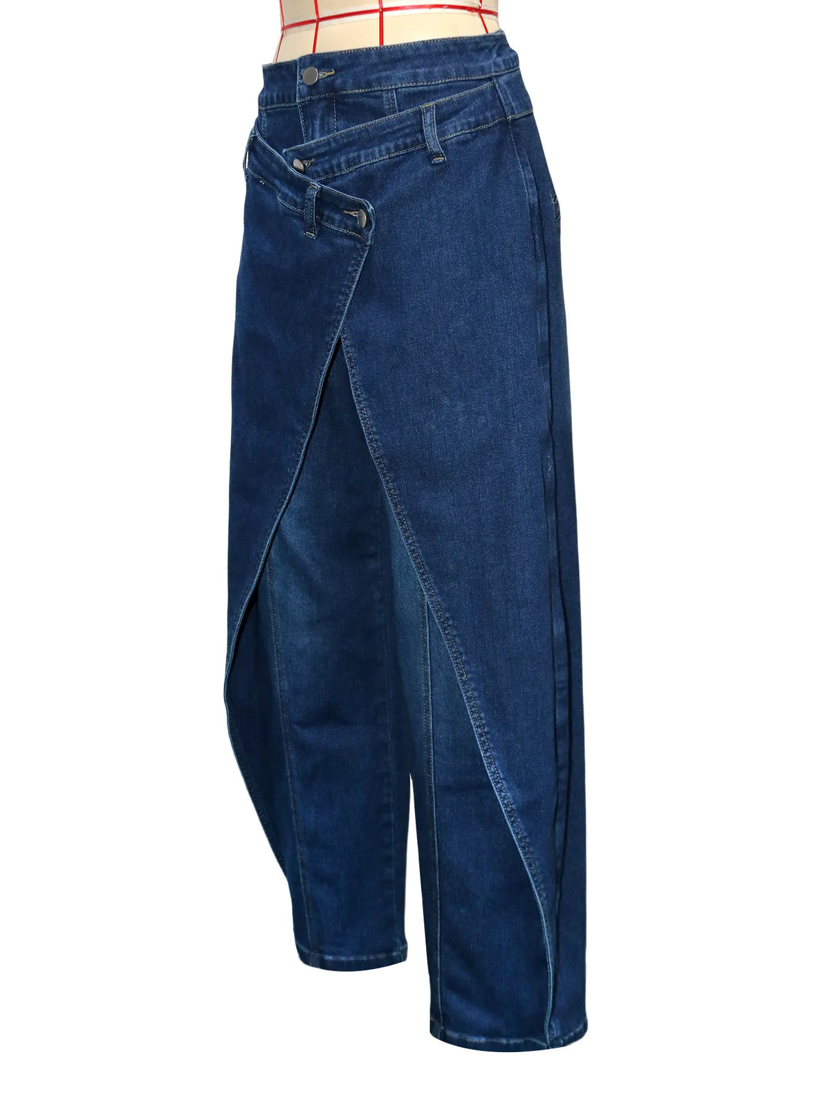 Vintage Washed Denim Wide Leg Pants Women Asymmetrical Wrap Overlap High Waist Y2K Streetwear Casual Fashion Baggy Jeans