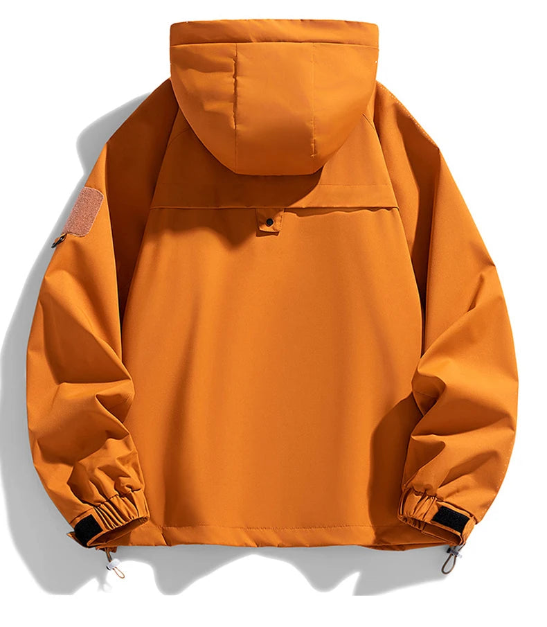Coupe-vent homme Veste à capuche Manteau zippé Cargo Imperméable Blouson bomber noir Camping Veste de randonnée à capuche Softshell fine et ample