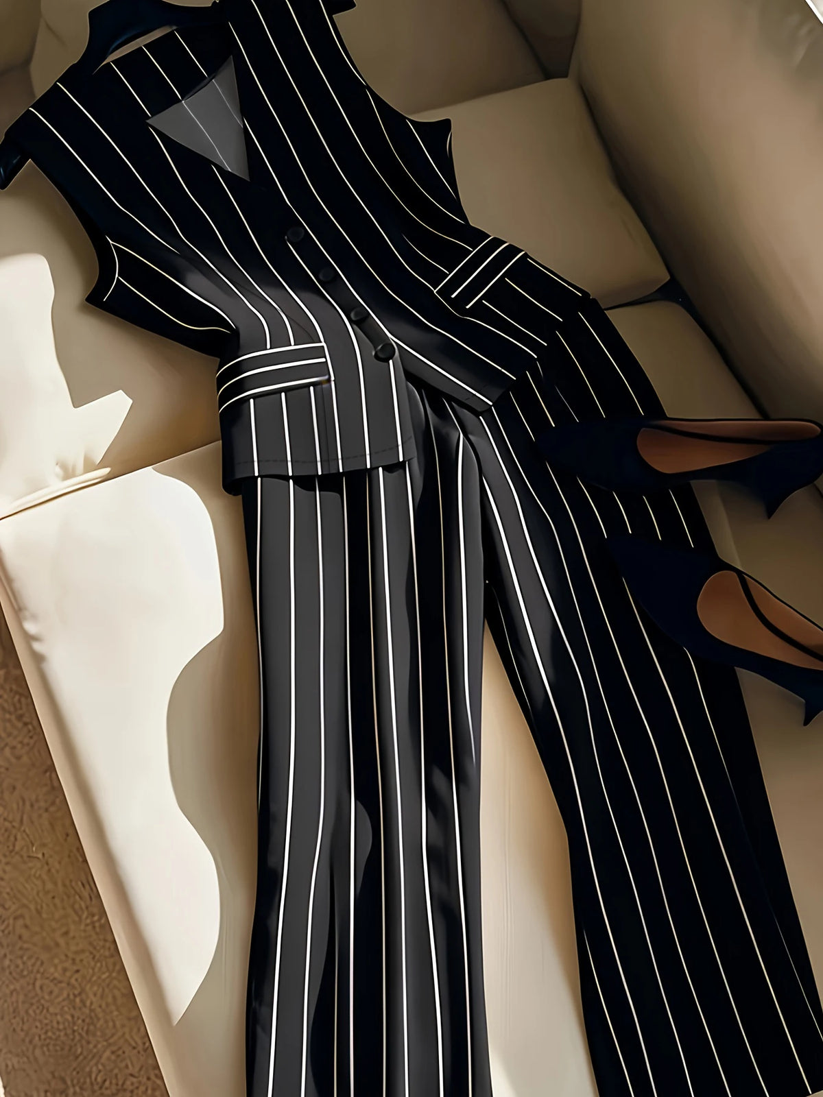 Ensemble Femme Gilet Sans Manches Blazer & Pantalon Large | Minimaliste Élégant | Mode Tendance