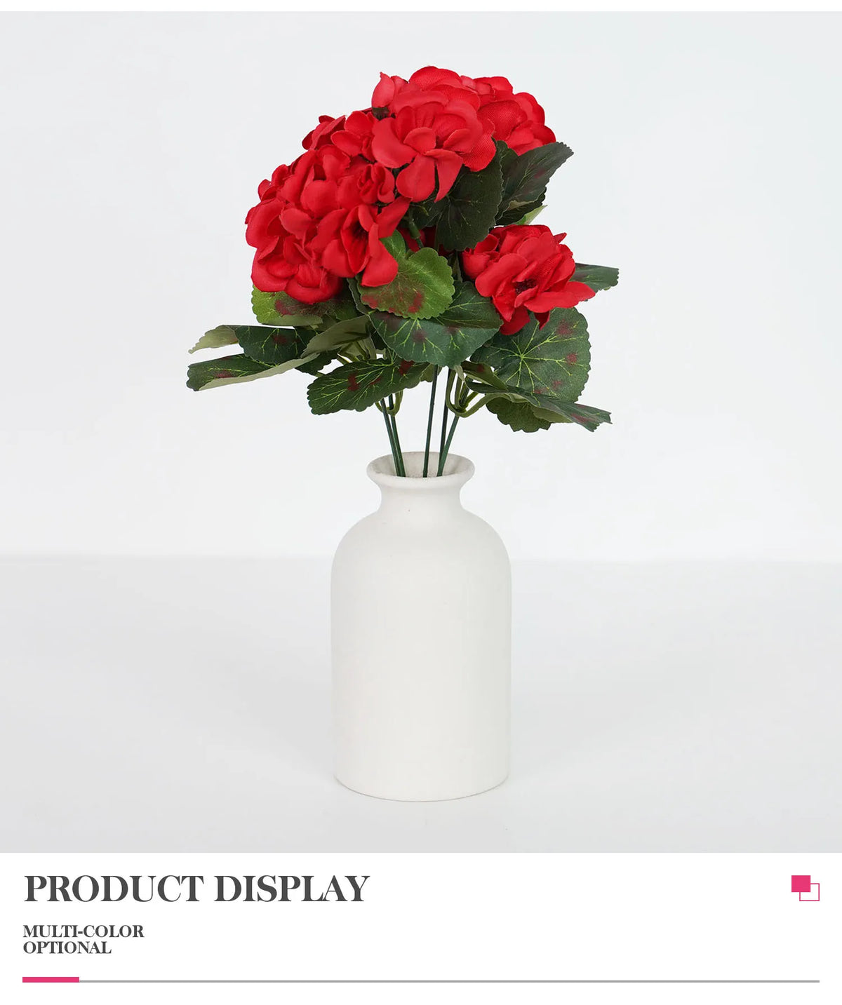 Uflower 1Pc Artificial Begonia Flower Plants for Wedding Bouquet Home Garden Bonsai Christmas Wreath Decor