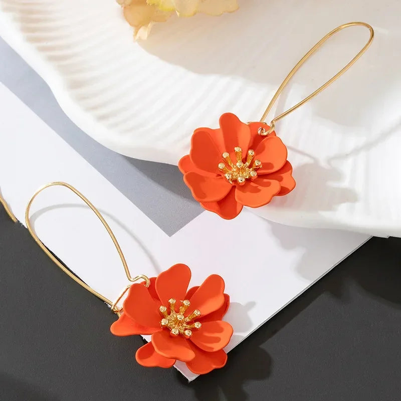 Hoop Earrings for Women Girls Spray Enamel Flower Geometric Ear Accessories Holiday Party Gift Fashion Jewelry EE007