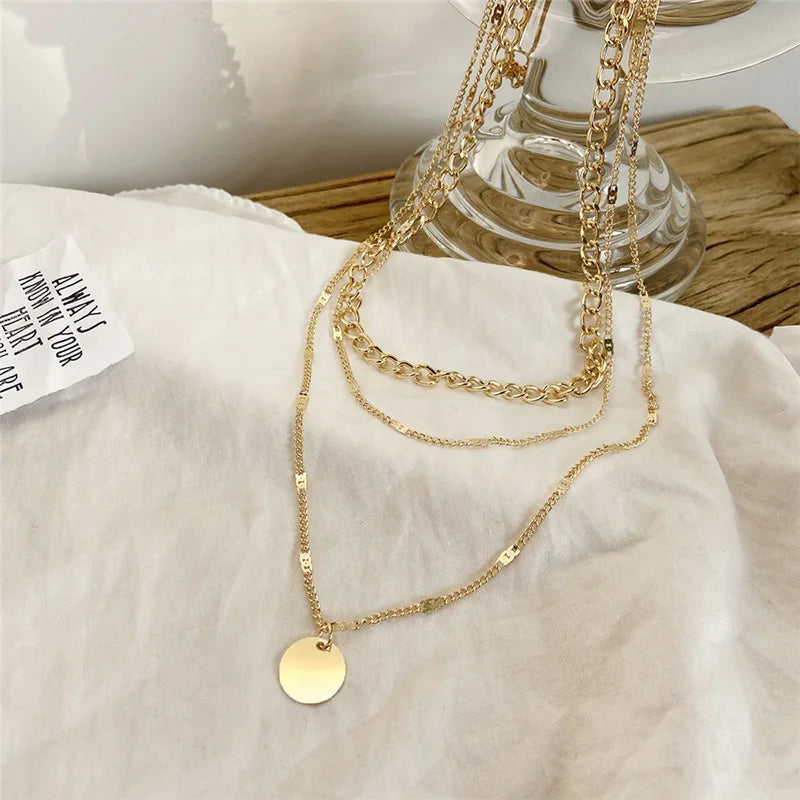 Collier Vintage Multicouche Femme | Chaîne Pendentif | Bijou Esthétique Tendance | Cadeau Mode