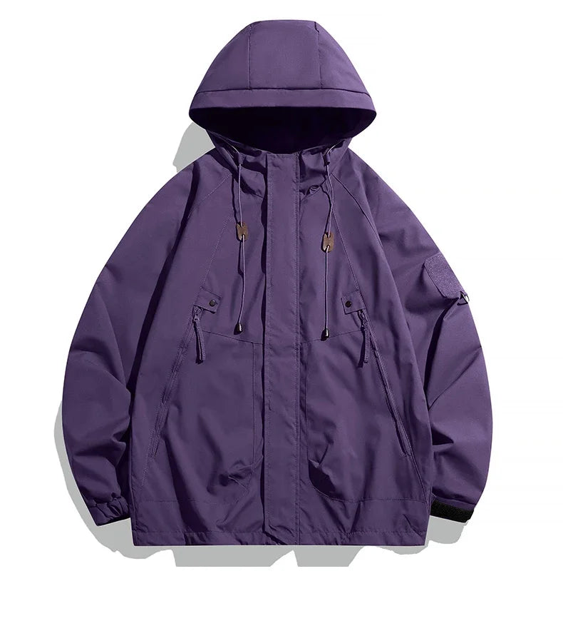 Coupe-vent homme Veste à capuche Manteau zippé Cargo Imperméable Blouson bomber noir Camping Veste de randonnée à capuche Softshell fine et ample