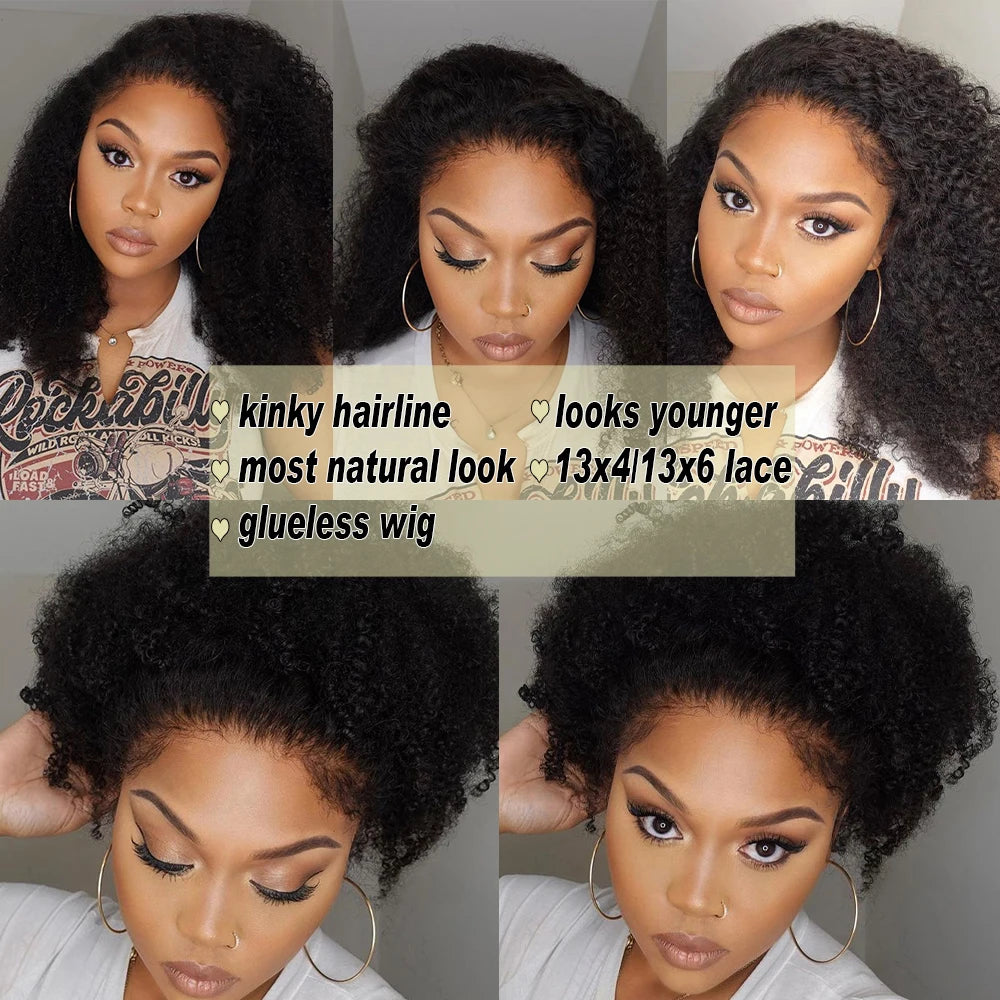 Perruque Afro Kinky Curly 4C Edges | 13x6 HD Lace Frontal | Wear & Go | 4x4 HD Closure | Pré-Pluçuée | Femme