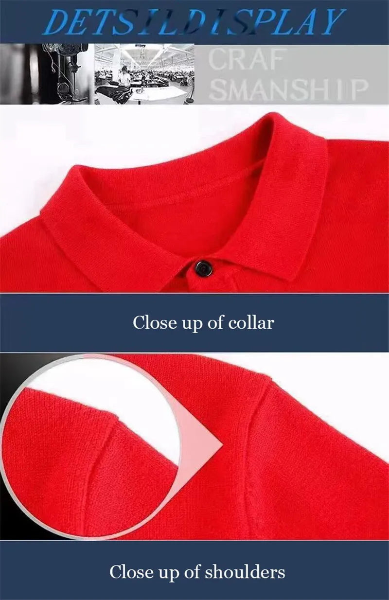 Luxury Men's Cashmere Sweater 100% Merino Wool Buttoned Pullover Autumn Winter Polo Collar Knitwear Male Casual Warm Jumper Tops