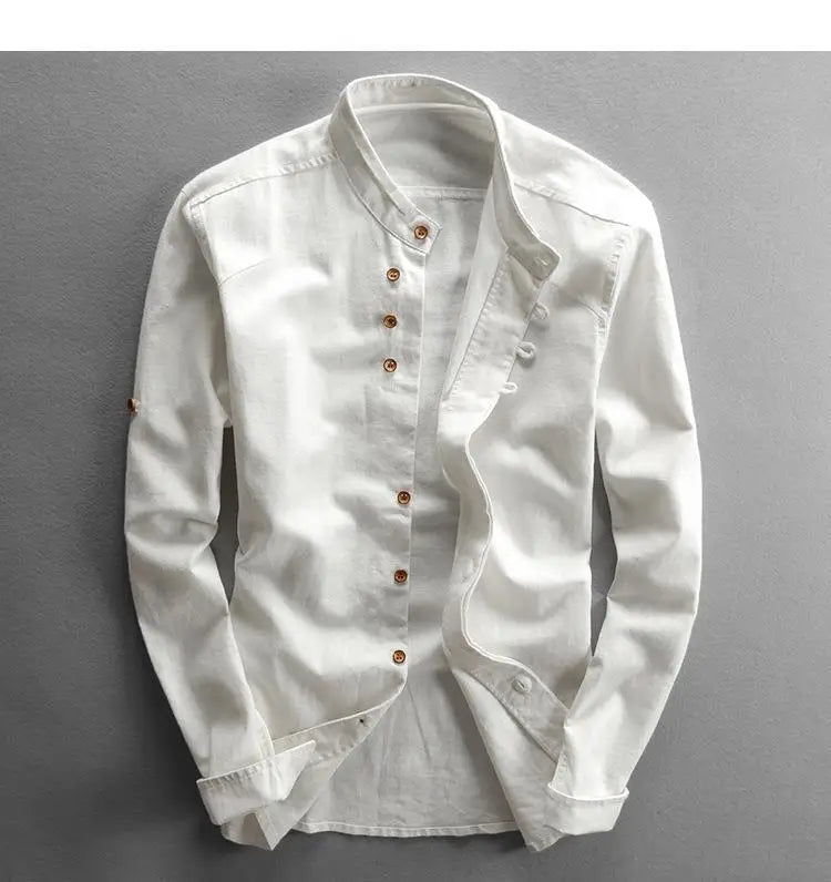 Chemise ample en coton et lin pour homme | Manches longues | M à 7XL