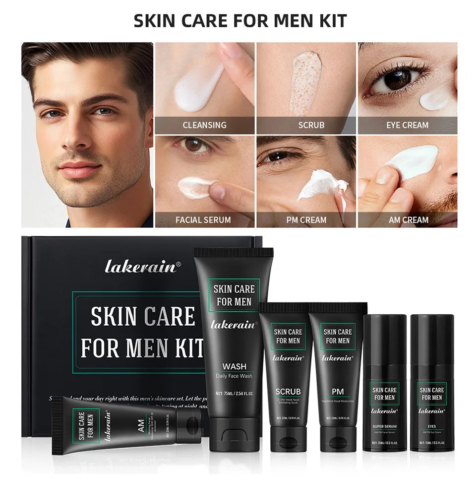 Men's Skin Care Kit - 3 in 1 Set with Face Wash, Moisturizing Cream & Eye Cream, Daily Anti-Aging & Oil Control Facial Treatment