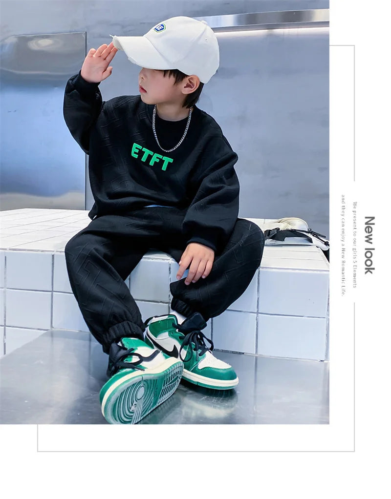 Boys Sweatshirt Suit 2024 New Autumn Spring Casual Sets Teenager Trends Top Pants 2Pcs Outfits Kids Handsome Fashion Clothes