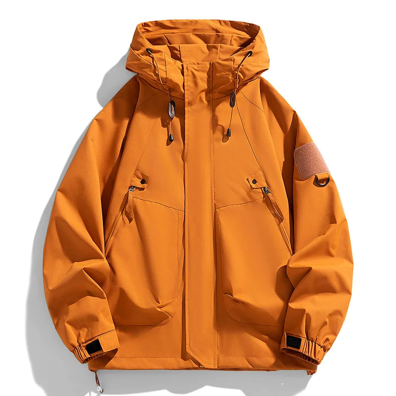 Coupe-vent homme Veste à capuche Manteau zippé Cargo Imperméable Blouson bomber noir Camping Veste de randonnée à capuche Softshell fine et ample